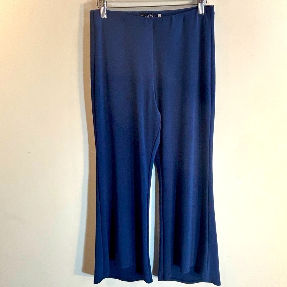 Sympli Sz 8 Blue Wide Leg Cropped Pull On Pants Slinky Hi Low Hem